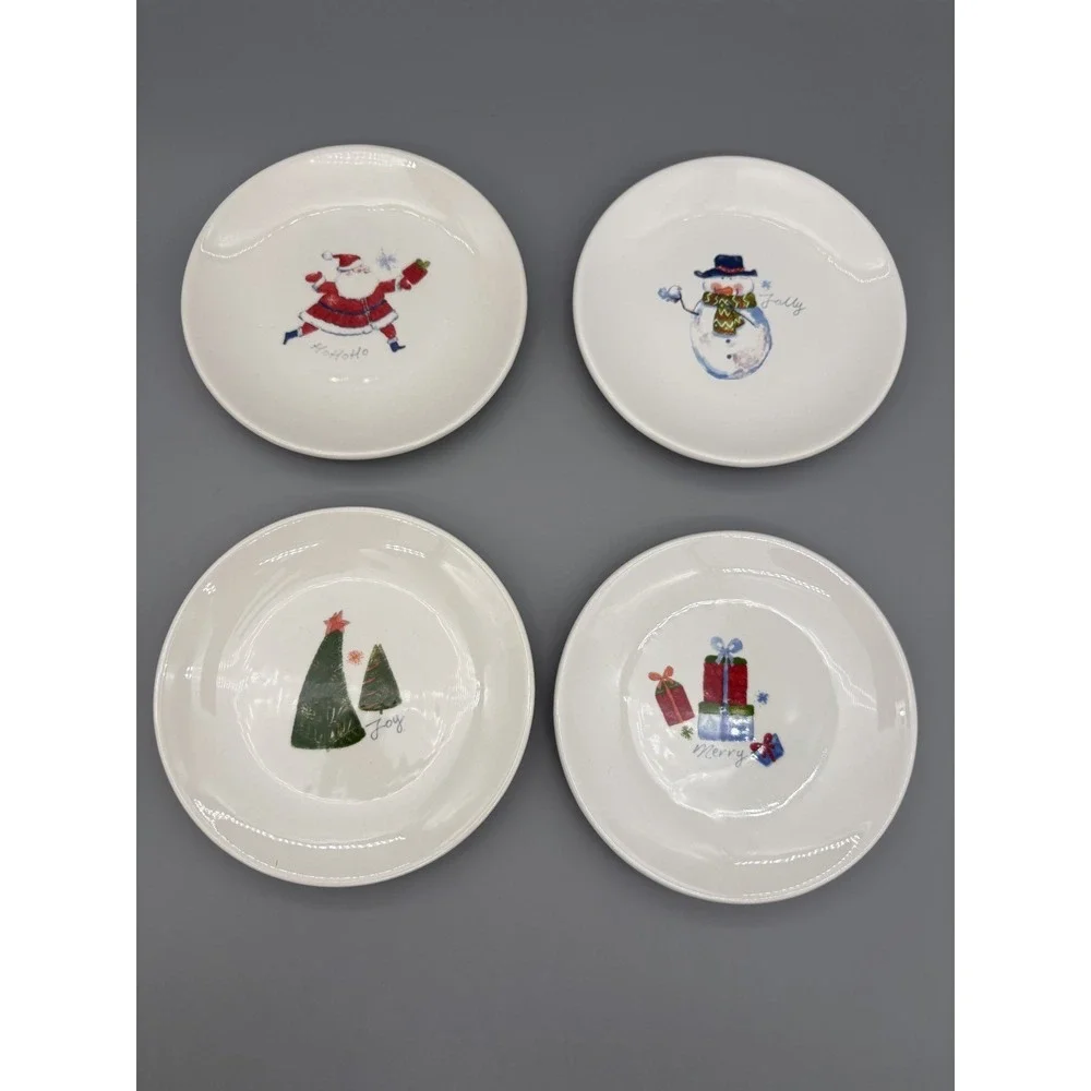 Pier 1 Imports‎ Set of 4 Christmas Appetizer Plates Ceramic Winter Snowman Santa